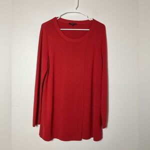 lafayette 148 New York Long Sleeve Sweater Sz L Red‎ Split Front Knit Classic